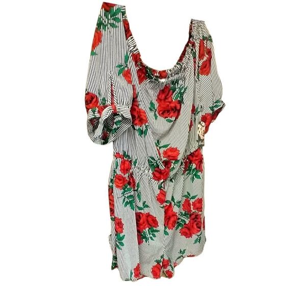 Hint Of Blush New  Women's Off shoulder Floral Striped Romper Plus Size 3X - Picture 6 of 12